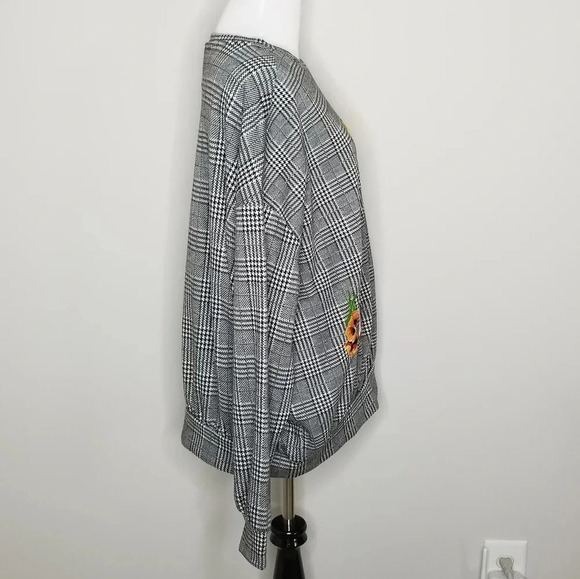 NWT Zara Floral Embroidered Plaid Long Sleeve Top S - Picture 3 of 7